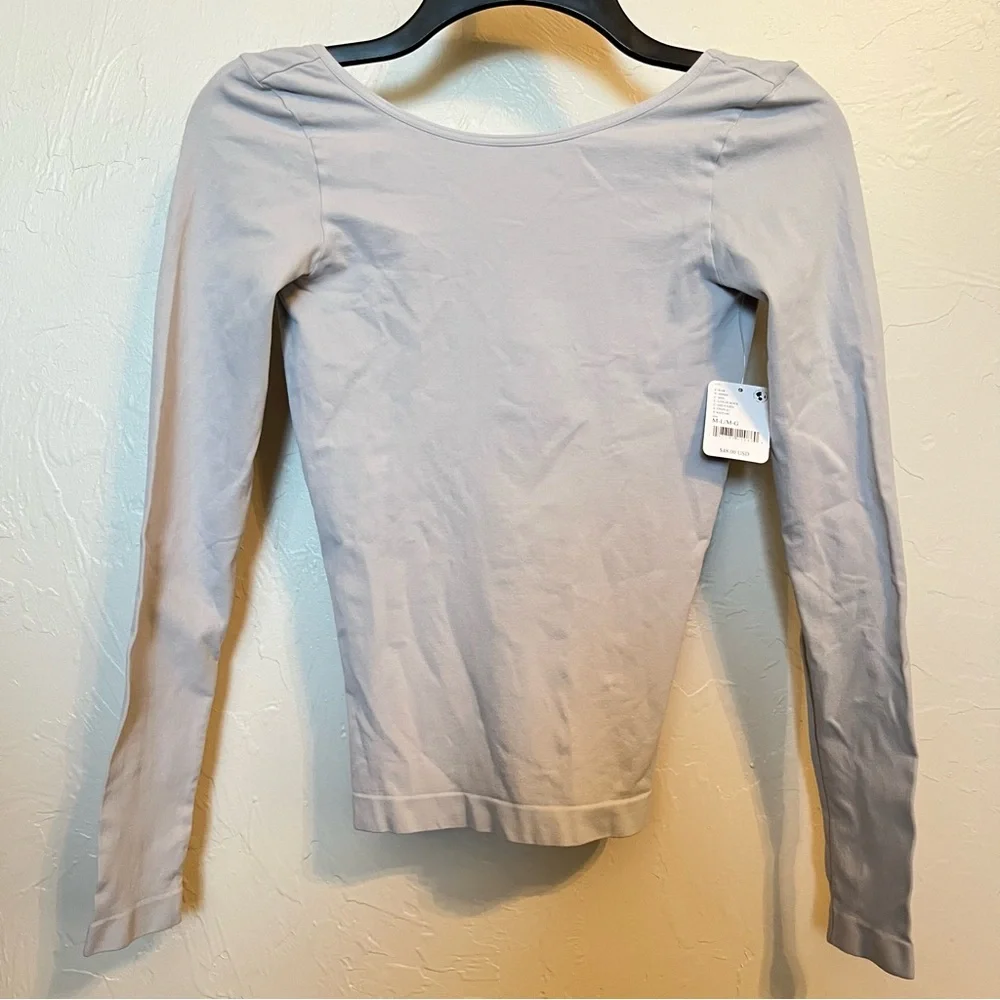 INTIMATELY FREE PEOPLE Low Back Seamless Long Sleeve in Lunar Rock Size M/L NWT